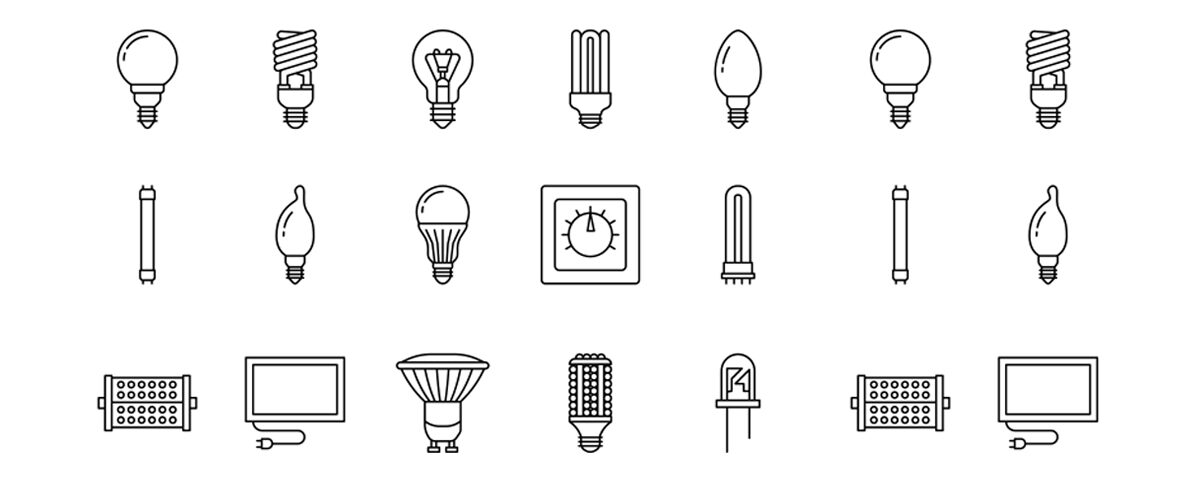 illustration of different kinds of lightbulbs