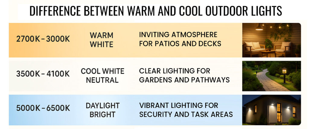 What is the difference between warm and cool outdoor lights