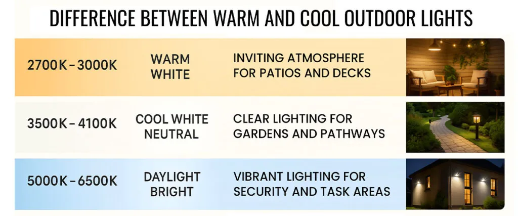 What is the difference between warm and cool outdoor lights